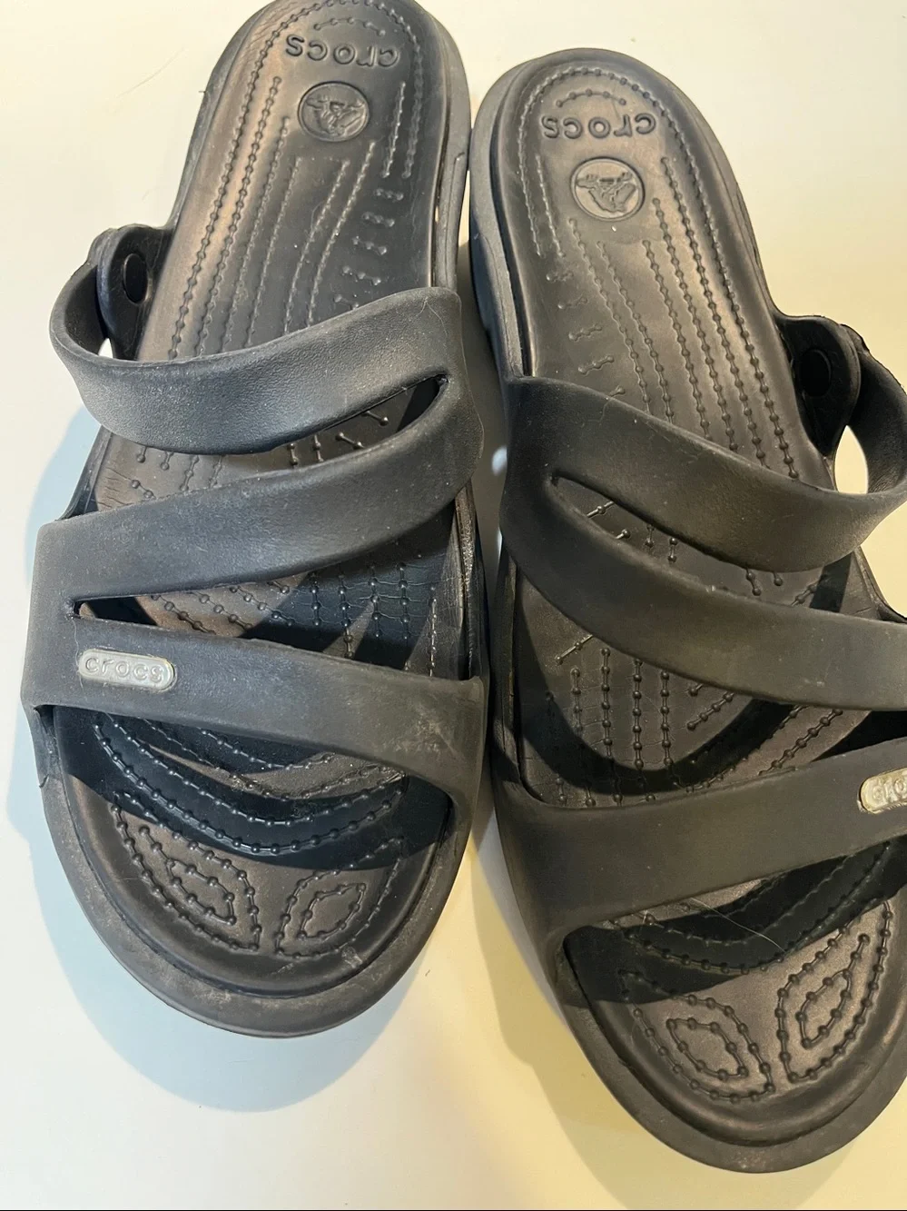 CROCS Black Triple-Strap Slide Sandals